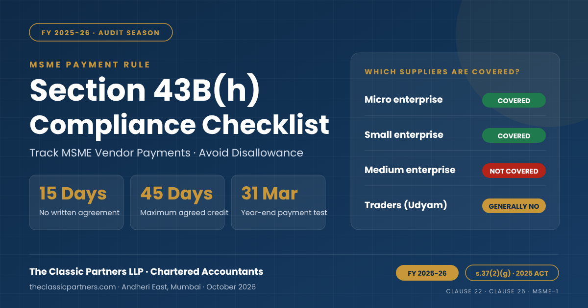 Section 43B(h) compliance checklist — track MSME vendor payments and avoid disallowance